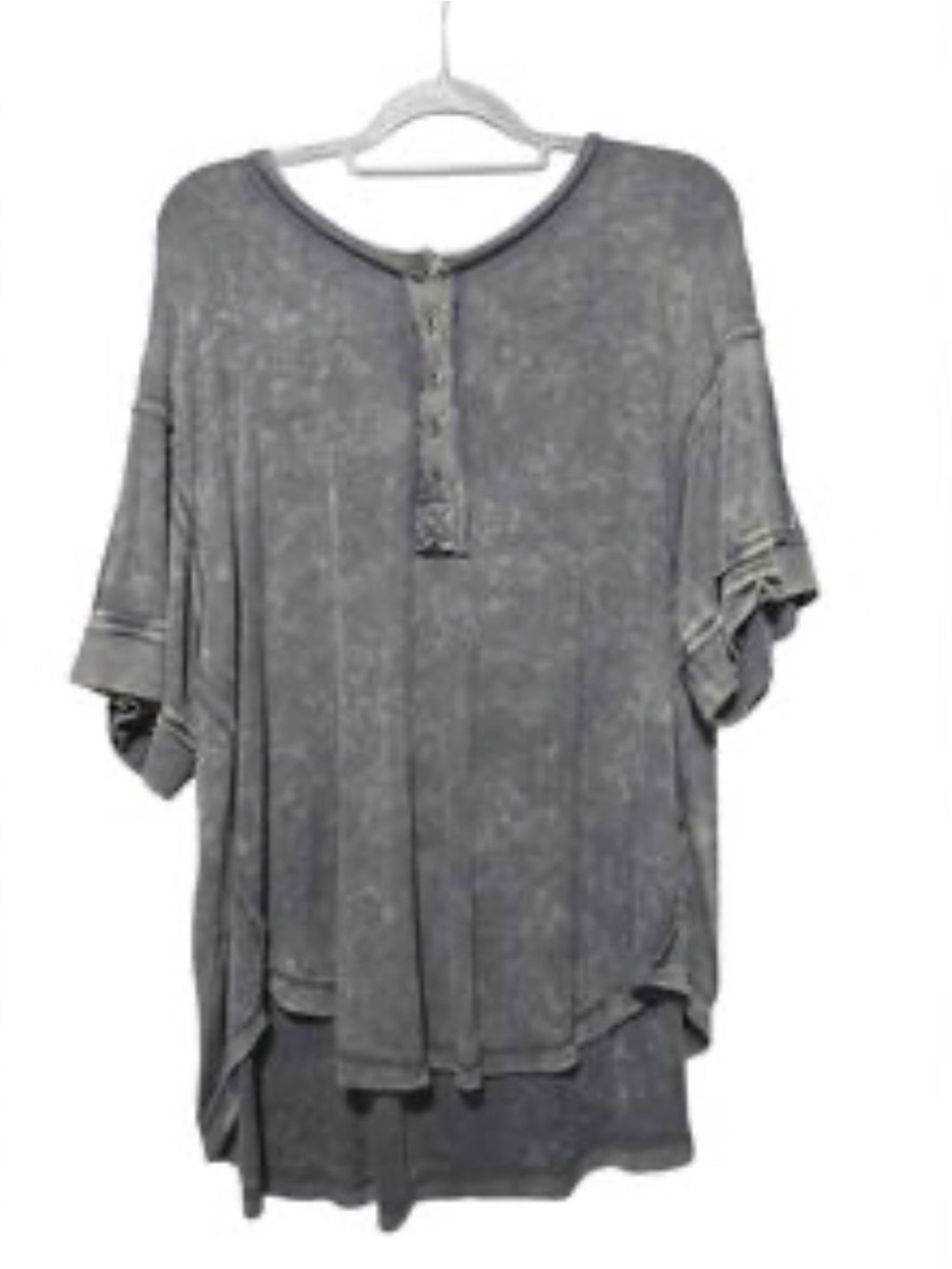 Washed Gray Short-Sleeve Henley Tee